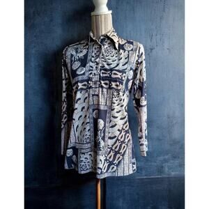 Vintage 60's-70's abstract patchwork patterned print tunic style blouse.